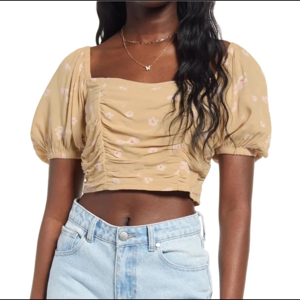 BP Tan Floral Print Crop Top (S)